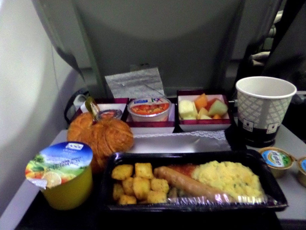Breakfast on board Qatar Airways