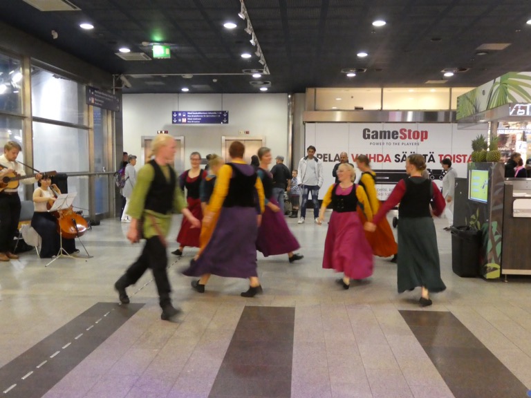 Folk dancing in Kamppi Bus Station Helsinki 