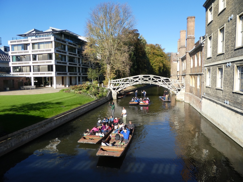Punting under the Mathematical Bridge, River Cam, Cambridge