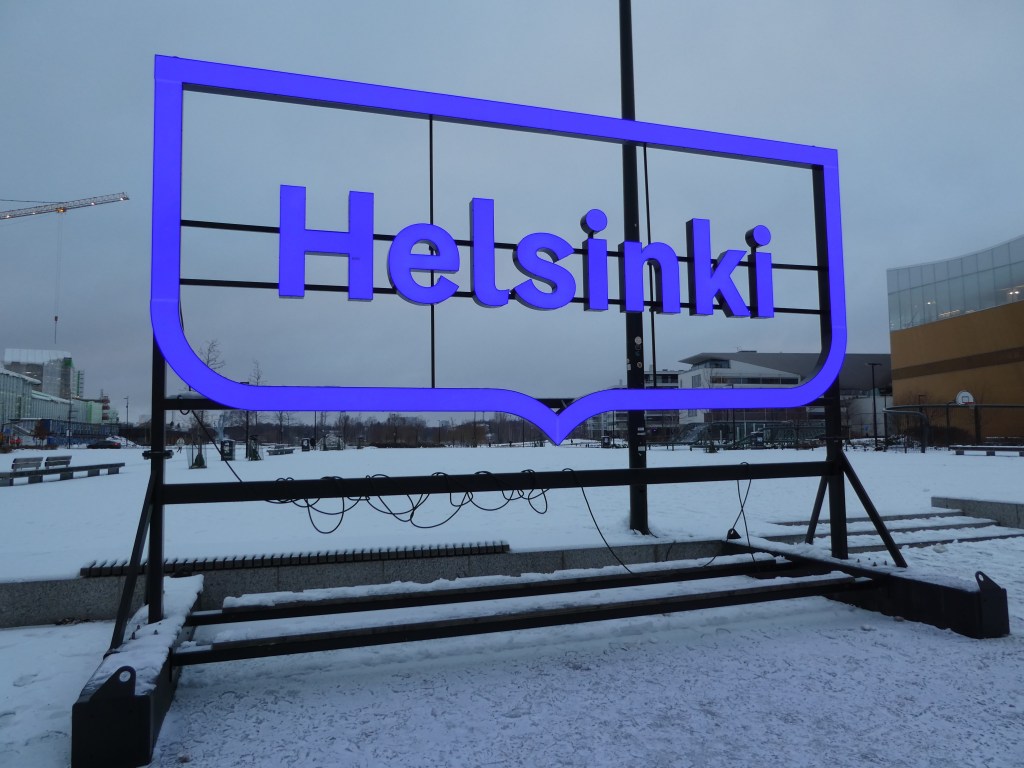Helsinki sign in Winter