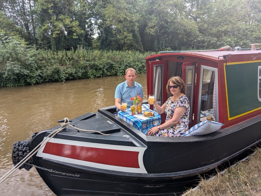 Meal on the foredeck of an ABC canal boat.